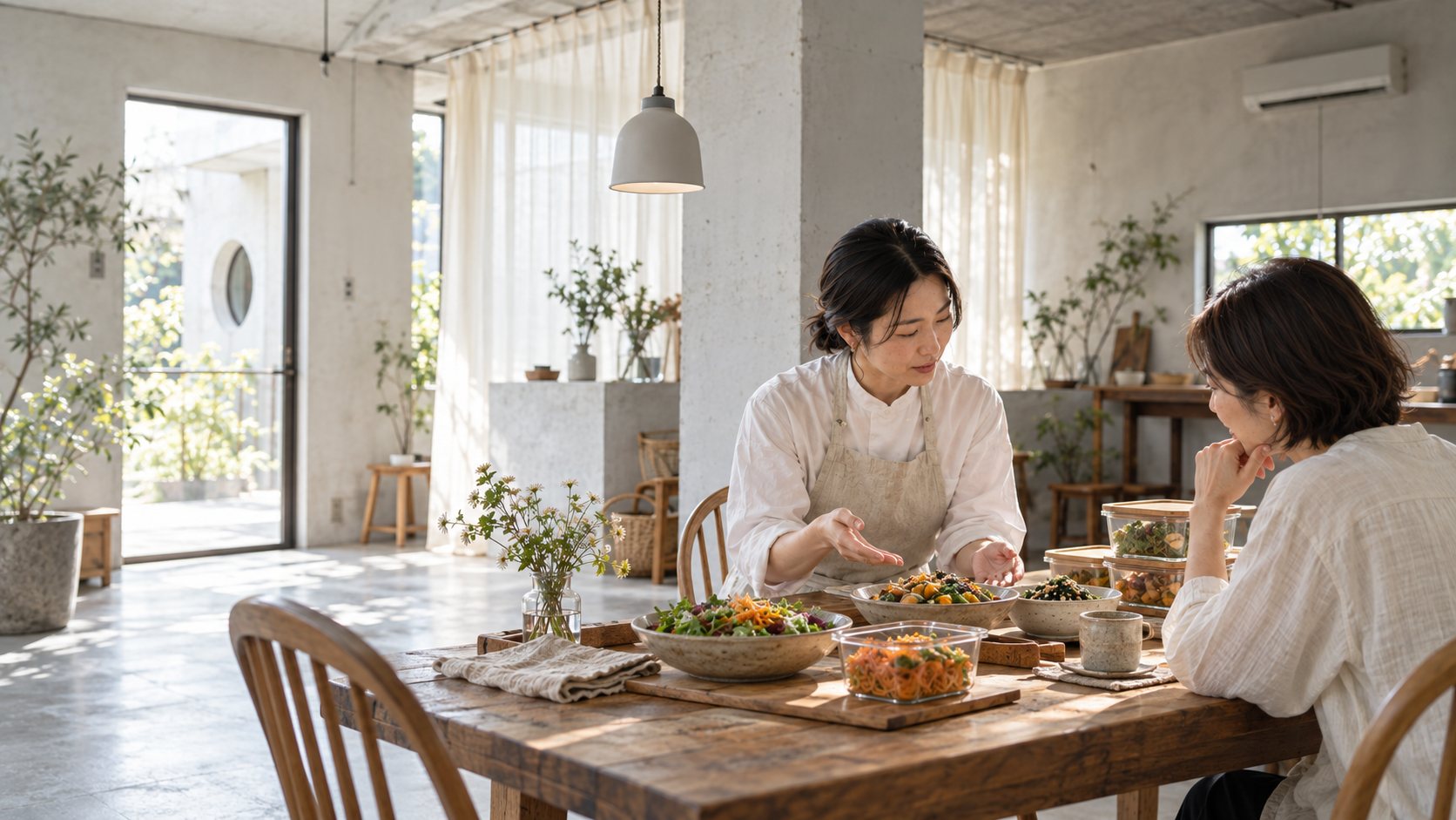 料理人がお客さまに料理を説明している様子