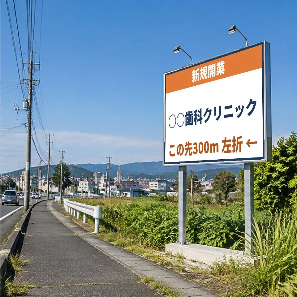 空いていた看板に新規開業の歯科クリニックの広告が入ったイメージ写真